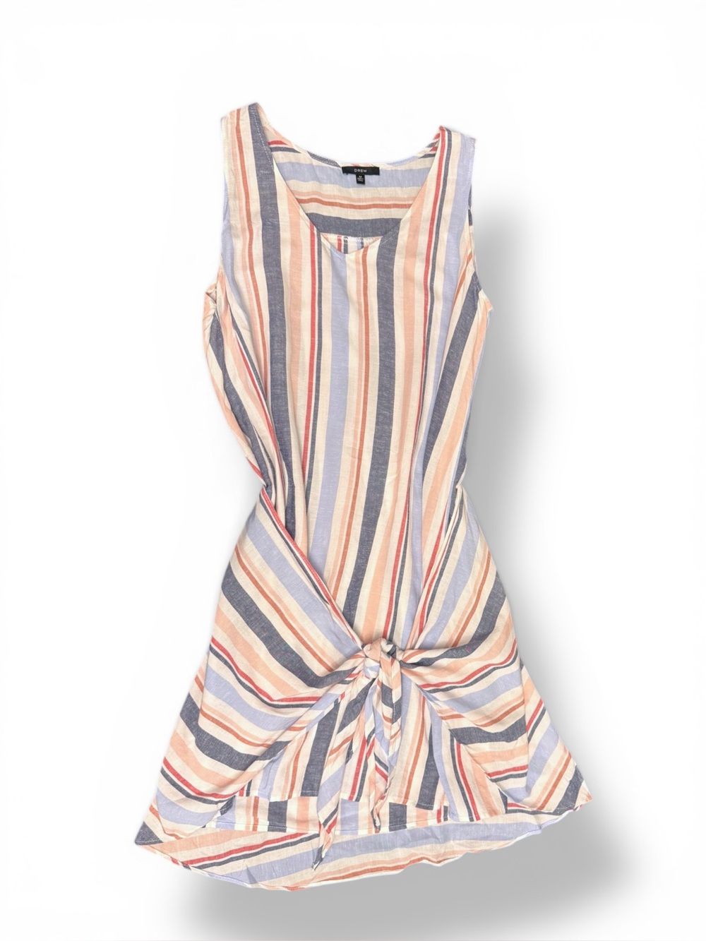 DREW Multicolor Vertical Stripe Tie-Front Dress in Blue, Coral & Neutral